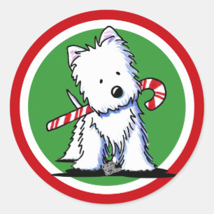 Pegatina Redonda Pegatinas de Westie Candy Cane Cutie