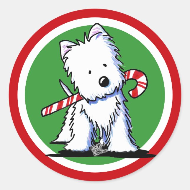 Pegatina Redonda Pegatinas de Westie Candy Cane Cutie (Anverso)