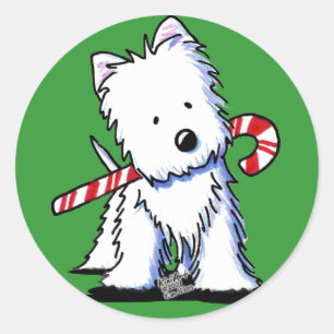 Pegatina Redonda Pegatinas de Westie Candy Cane Cutie