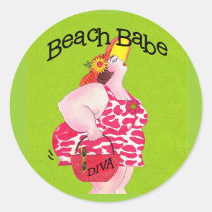 Pegatina Redonda pegatinas de "Whimsical Beach Babe"