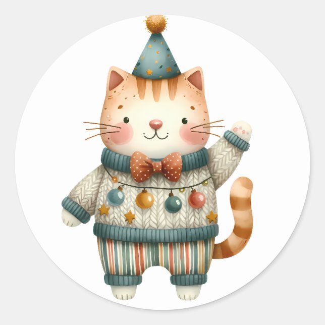 Pegatina Redonda Pegatinas de Winter Kitten (Anverso)