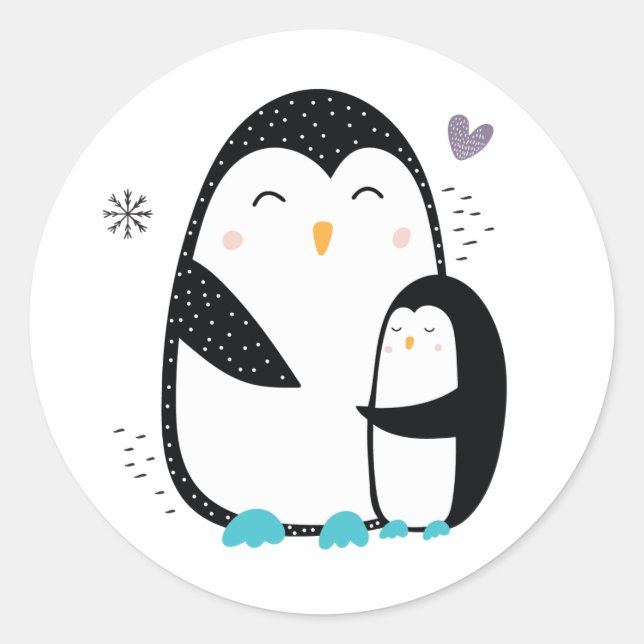 Pegatina Redonda Pegatinas de Winter Penguin Doodle (Anverso)