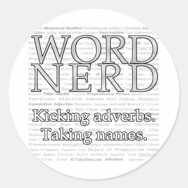 Pegatina Redonda Pegatinas de Word Nerd (Anverso)
