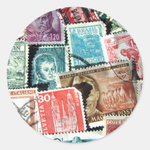 Pegatina Redonda Pegatinas de World Stamp Collage