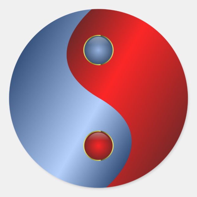 Pegatina Redonda pegatinas de yin yang azul rojo (Anverso)