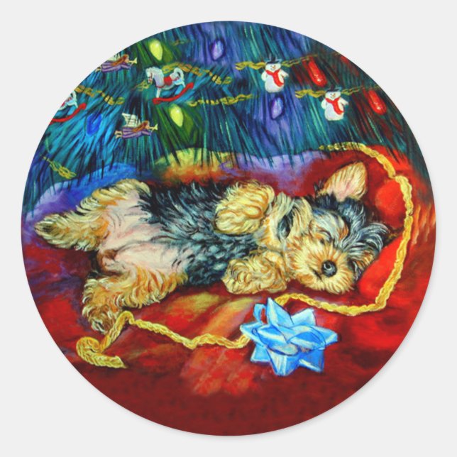 Pegatina Redonda Pegatinas de Yorkshire Terrier (Anverso)