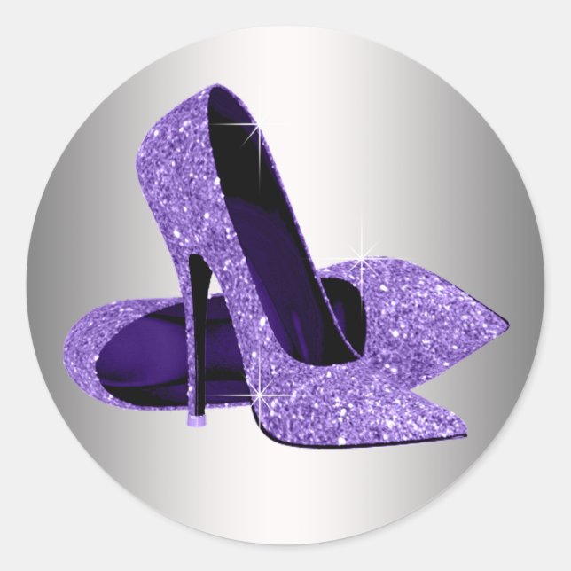 Pegatina Redonda Pegatinas de zapatos de tacón morado de alto nivel (Anverso)