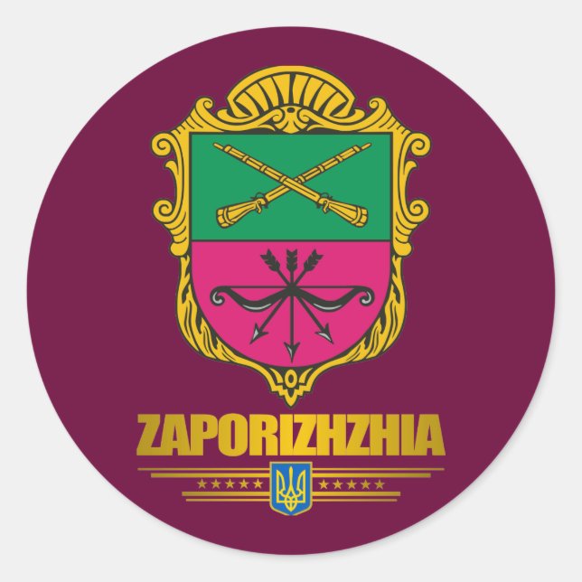 Pegatina Redonda pegatinas de "Zaporizhia (Zaporozhye) COA" (Anverso)