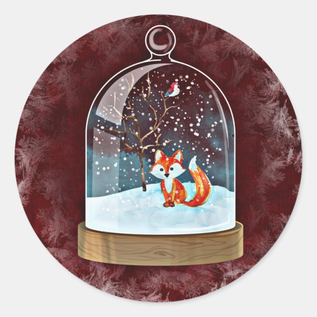 Pegatina Redonda pegatinas de zorro de invierno (Anverso)