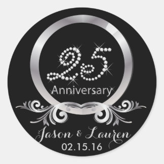 Pegatina Redonda Pegatinas del 25° Aniversario de los diamantes de 