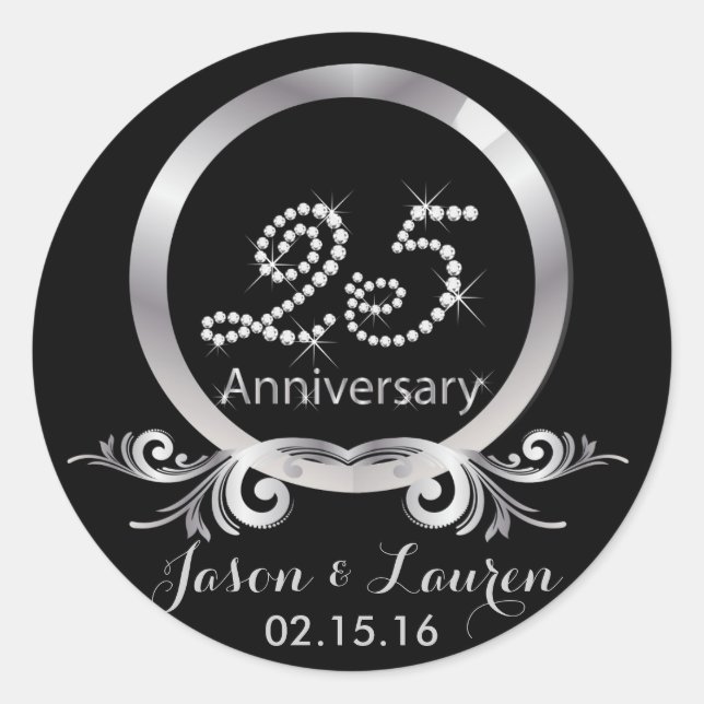 Pegatina Redonda Pegatinas del 25° Aniversario de los diamantes de  (Anverso)