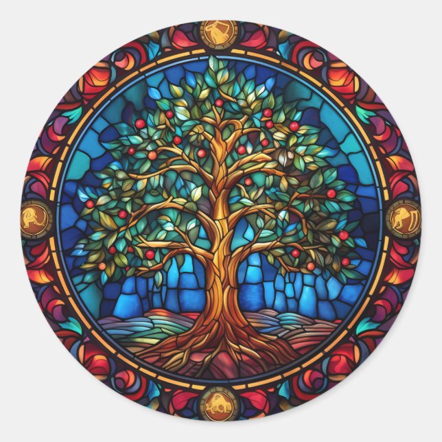 Pegatina Redonda Pegatinas del árbol de la vida (Anverso)