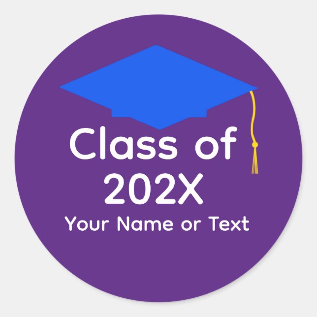 Pegatina Redonda Pegatinas del cabo de graduación azul #1-5 (Anverso)