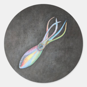 Pegatina Redonda Pegatinas del calamar arcoiris