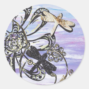 Pegatina Redonda Pegatinas del cielo de la libélula