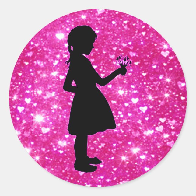 Pegatina Redonda Pegatinas del Corazón de la Chica Flora Rosa (Anverso)