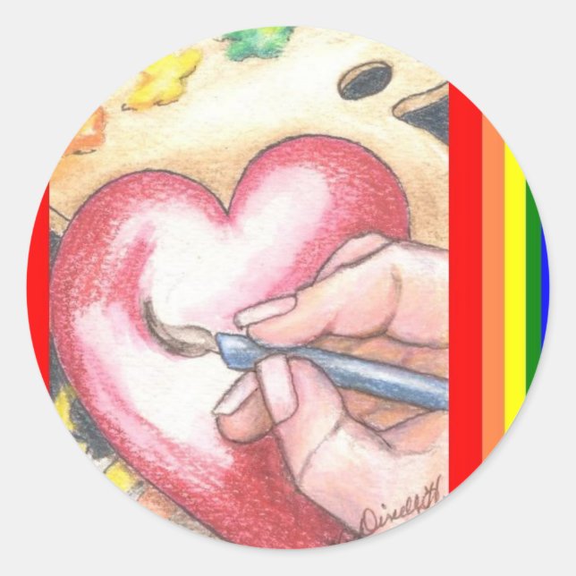 Pegatina Redonda Pegatinas del corazón del artista (Anverso)