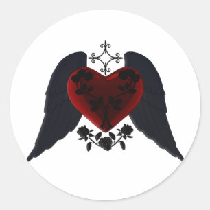 Pegatina Redonda Pegatinas del corazón del Gótico alado negro