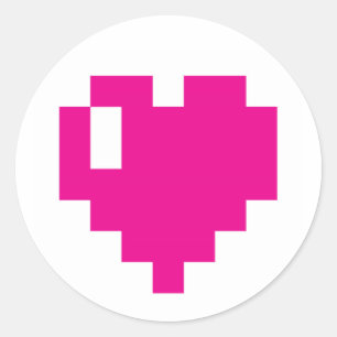 Pegatina Redonda Pegatinas del corazón del Pixel Rosa