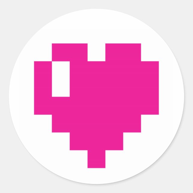 Pegatina Redonda Pegatinas del corazón del Pixel Rosa (Anverso)