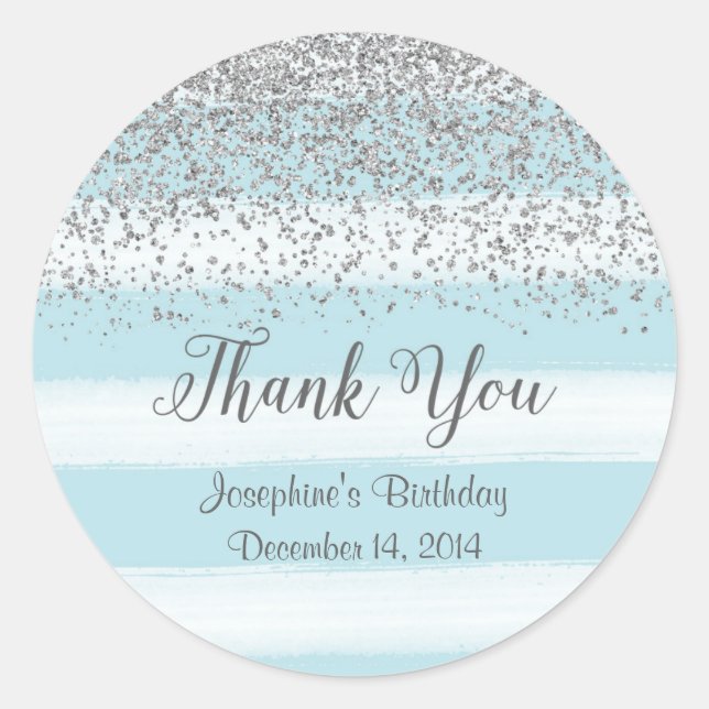 Pegatina Redonda Pegatinas del cumpleaños azul y plata (Anverso)