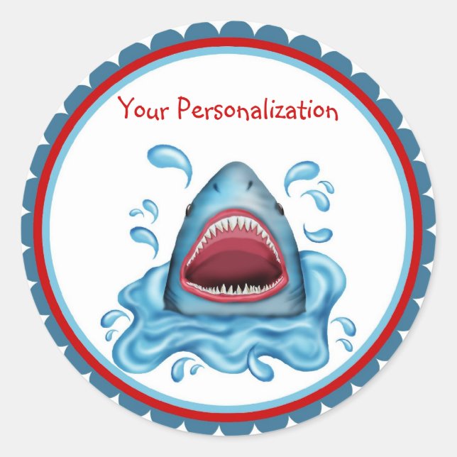 Pegatina Redonda Pegatinas del cumpleaños del tiburón (Anverso)