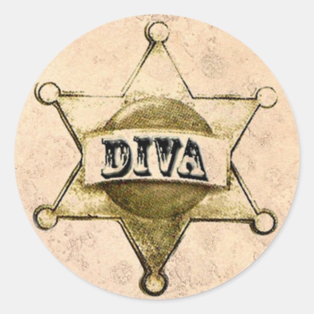 Pegatina Redonda Pegatinas del DIVA Sheriff Badge (Anverso)