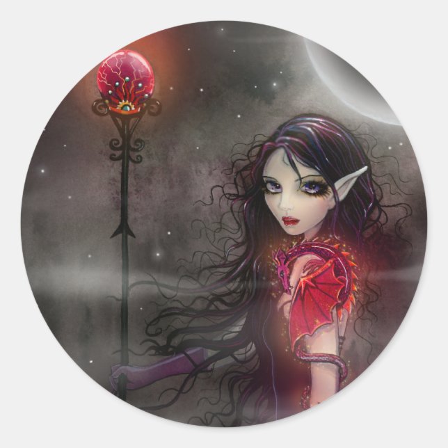 Pegatina Redonda Pegatinas del Dragón de hadas de piedra relámpago (Anverso)