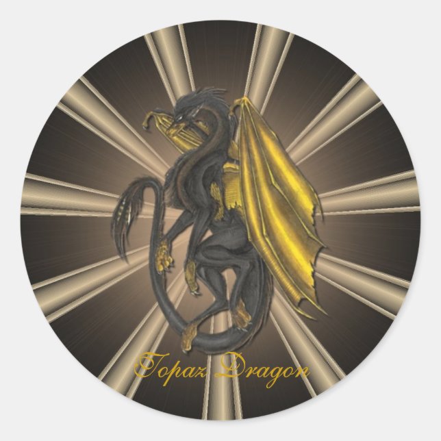Pegatina Redonda Pegatinas del Dragón Topaz Gold (Anverso)