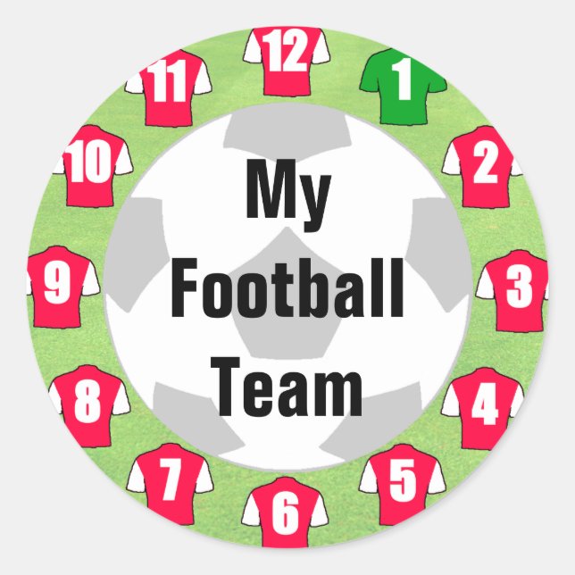 Pegatina Redonda Pegatinas del equipo de fútbol con Camisetas rojos (Anverso)