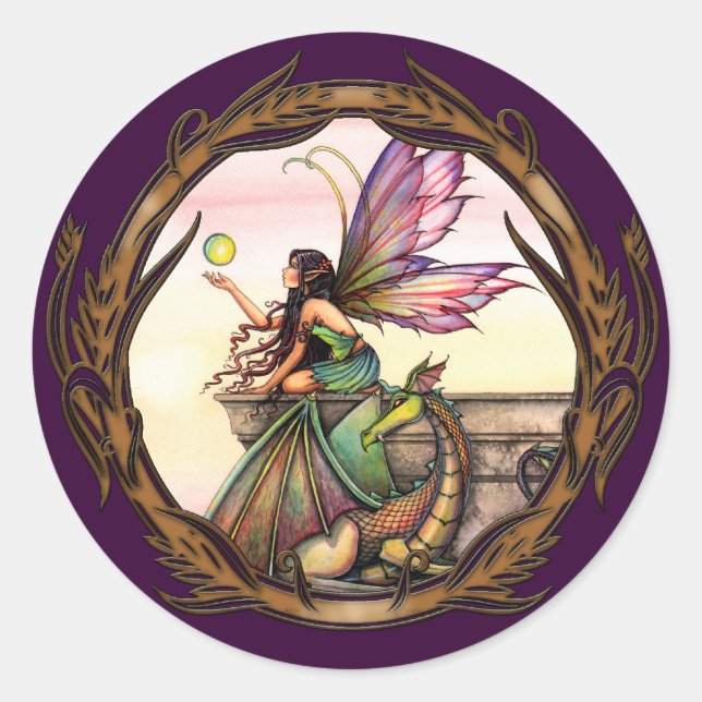 Pegatina Redonda Pegatinas del Fairy Orbs y Dragon (Anverso)
