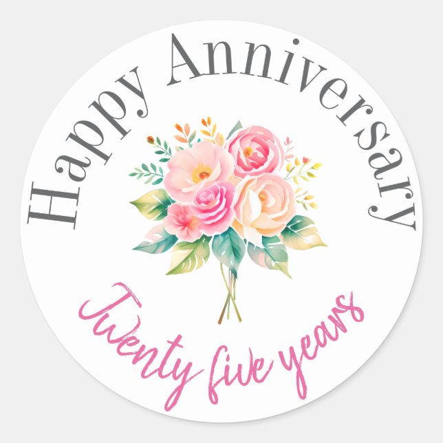 Pegatina Redonda Pegatinas del feliz aniversario (Anverso)