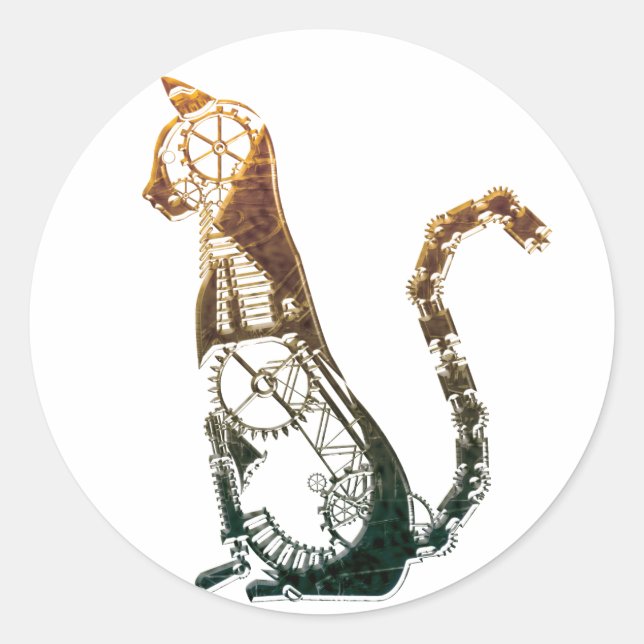Pegatina Redonda Pegatinas del gato Steampunk (Anverso)