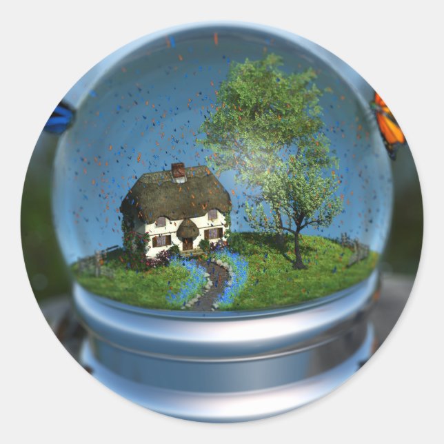 Pegatina Redonda Pegatinas del glóbulo mariposa (Anverso)