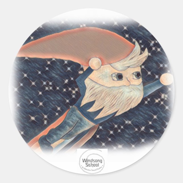 Pegatina Redonda Pegatinas del Gnome Volador (Anverso)