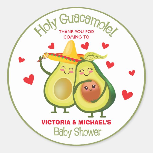 Pegatina Redonda Pegatinas del Holy Guacamole Aguacate Baby Shower  (Anverso)