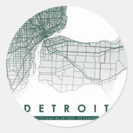 Pegatina Redonda Pegatinas del mapa de Detroit