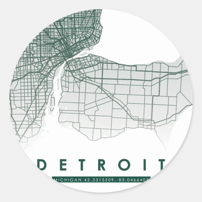 Pegatina Redonda Pegatinas del mapa de Detroit (Anverso)