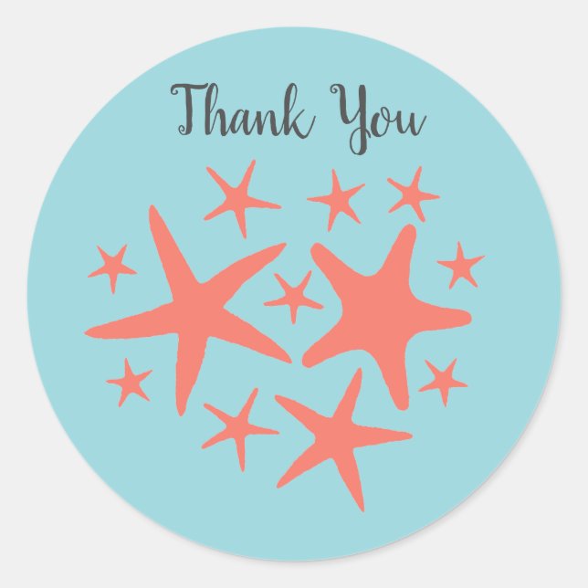 Pegatina Redonda Pegatinas del Mermaid Starfish Ocean Beach Fiestas (Anverso)