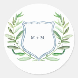 Pegatina Redonda Pegatinas del Monograma de Olive Branch Boho Garde
