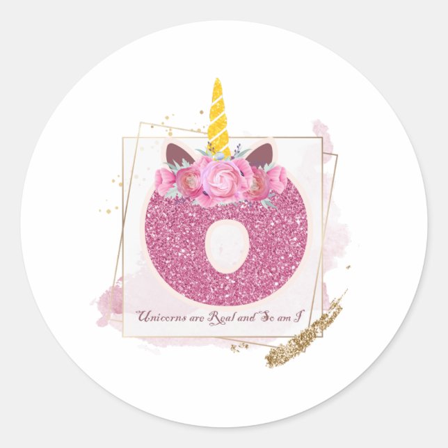 Pegatina Redonda Pegatinas del Monograma O Personalizado de Unicorn (Anverso)