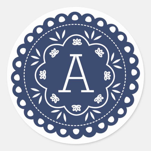 Pegatina Redonda Pegatinas del Monograma Papel Picado - Armada (Anverso)