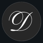 Pegatina Redonda Pegatinas del negro del monograma de la boda D<br><div class="desc">Estos pegatinas ofrecen un monograma elegante del cursive D. Grande para casar favores.</div>