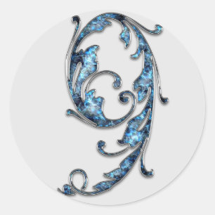 Pegatina Redonda pegatinas del número 9 del monograma