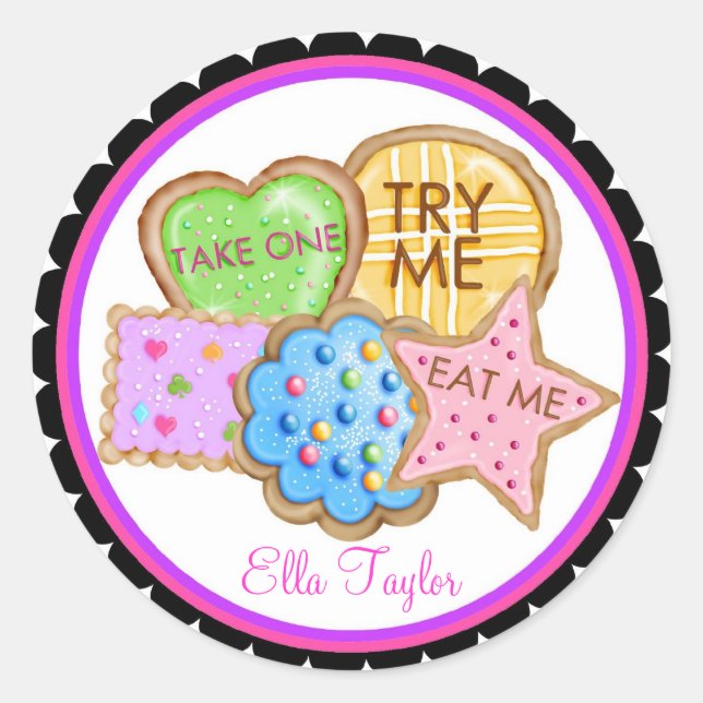 Pegatina Redonda Pegatinas del partido de cumpleaños de Wonderland (Anverso)