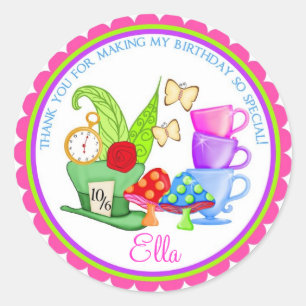 Pegatina Redonda Pegatinas del partido de cumpleaños de Wonderland