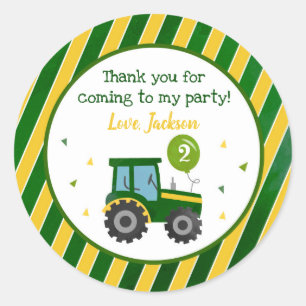 Pegatina Redonda Pegatinas del partido de cumpleaños Green Tractor