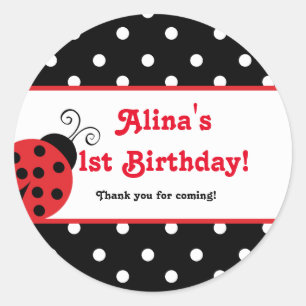 Pegatina Redonda Pegatinas del partido Red Ladybug polka dot