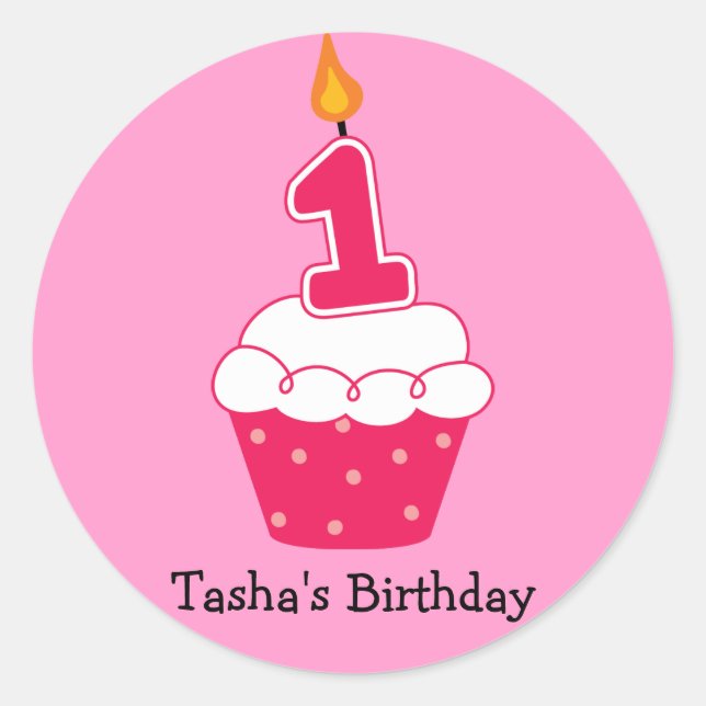 Pegatina Redonda Pegatinas del pastel de cumpleaños personalizado (Anverso)