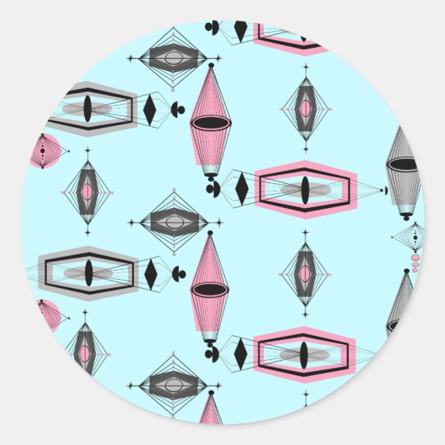 Pegatina Redonda Pegatinas del patrón rosa y gris atómico (Anverso)